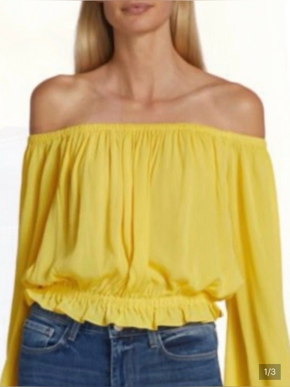 L’Agence Callan Off The Shoulder Long Sleeve Yellow Top Size Large